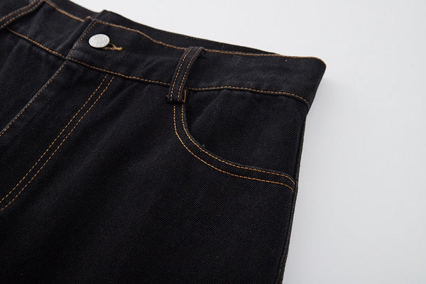 Retro Pocket Letter Print Straight Men and Women Oversize Jeans Trousers Harajuku Streetwear Casual Denim Pants  -  GeraldBlack.com