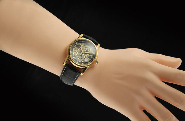 Retro Skeleton Mechanical Luxury Genuine Leather Band Clock Automatic Self Wind Hour Watches  -  GeraldBlack.com