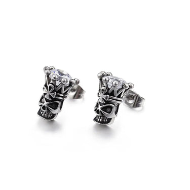 Retro White/Black CZ Stone Stainless Steel Earrings for Women Men Punk Skull Stud Earrings Hip Hop Rock Skeleton Jewelry Gifts  -  GeraldBlack.com
