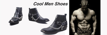 Rock Fashion Men Pointed Iron Toe 6.5cm High Heels Leather Ankle Lace-up Party Dress Boots  -  GeraldBlack.com