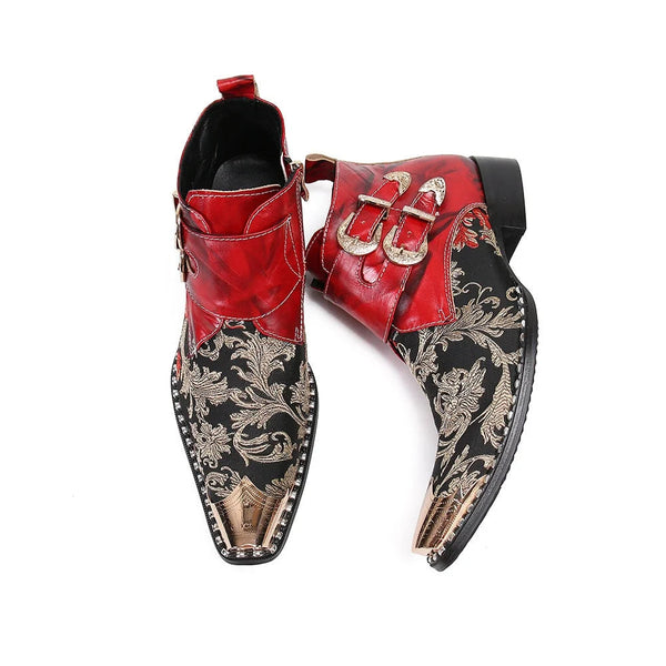 Rock Western Men Metal Toe Leather Buckles Ankle Boots For Party Wedding Sizes US6-12  -  GeraldBlack.com