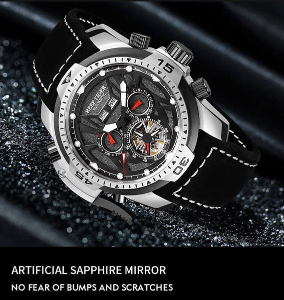 Rose Gold Sport Mechanical Sapphire Glass Waterproof Calendar Tourbillon Automatic Men's Watches  -  GeraldBlack.com