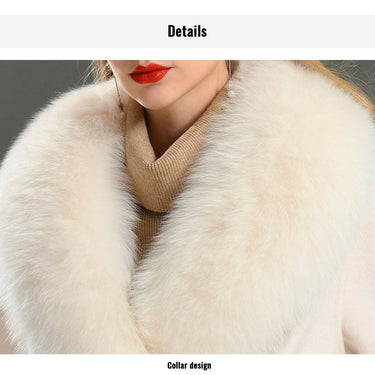Rose Red Women Natural Fox Fur Collar Cashmere Wool Blends Long Winter Outerwear Streetwear  -  GeraldBlack.com