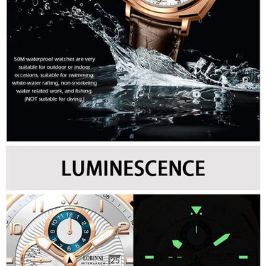 Sapphire Crystal Men Luminous Date Waterproof 50m Automatic Mechanical Wristwatch  -  GeraldBlack.com