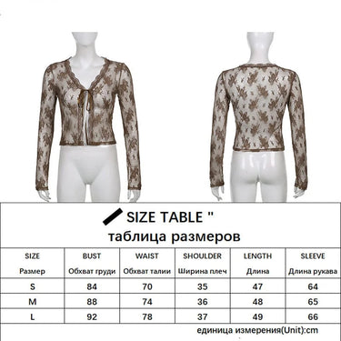 See Through Lace Transparent V Neck Long Sleeve Casual Tie Front Shirt for Women  -  GeraldBlack.com