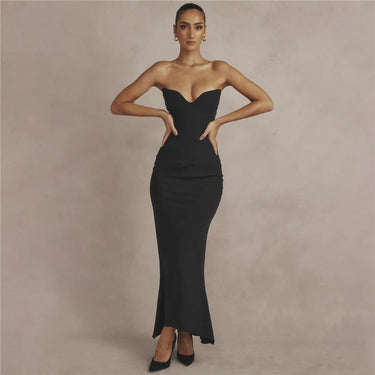 Sexy Black Strapless Corset Women Party Evening Elegant V Neck Backless Bodycon Long Maxi Dress  -  GeraldBlack.com