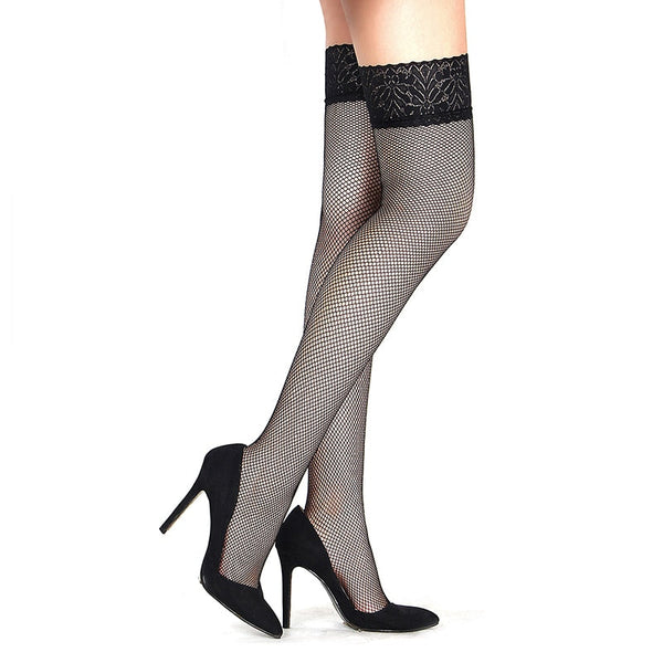 Sexy Fishnet Sheer Lace Over Knee Nylon Women Hollow Out Mesh Plus Size Stockings  -  GeraldBlack.com