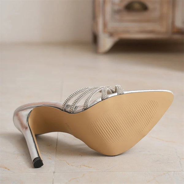 Sexy High Heels Women Summer Fashion CRYSTAL Narrow Band Pointed Toe Slides Stripper Party Pumps  -  GeraldBlack.com