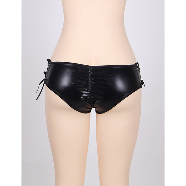 Sexy Leather Women Leather Plus Size Underwear Low Waist Panties Underpants With Opening  -  GeraldBlack.com