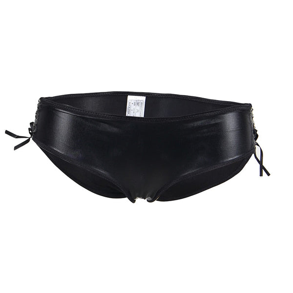 Sexy Leather Women Leather Plus Size Underwear Low Waist Panties Underpants With Opening  -  GeraldBlack.com