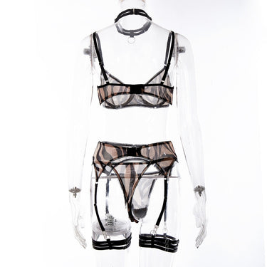 Sexy Leopard Print Design 4Pcs Silk Stockings Beige Wild Lingerie Underwear Set  -  GeraldBlack.com
