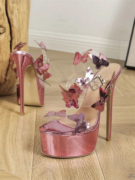 Sexy Open Toe Party Club Strip Pole Dance Super High Heels Fashion Butterfly Transparent Strap Pumps Shoes  -  GeraldBlack.com