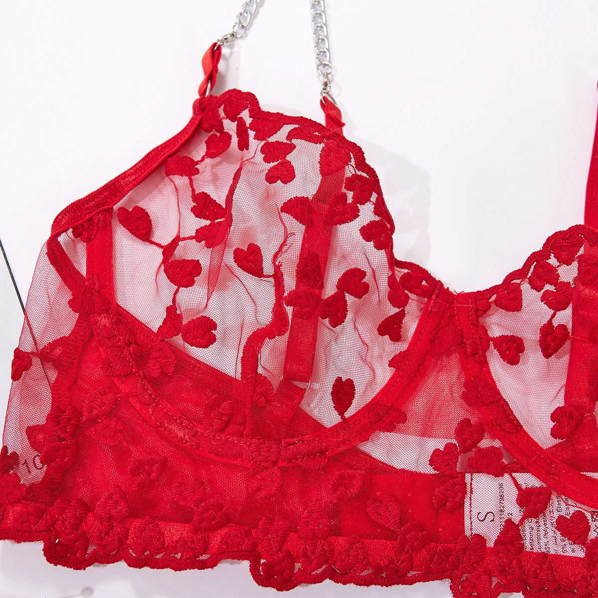Women's Sexy Romance Transparent Lace Ruffle 4 Pcs Lingerie with Garte GeraldBlack.com Women's Sexy Romance Transparent Lace Ruffle 4 Pcs Lingerie with Garte GeraldBlack.com