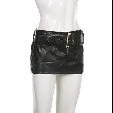 Sexy Slim Synthetic Leather Below The Navel With Sashes Cool Retro Zipper Mini Skirts for Women Summer Streetwear  -  GeraldBlack.com