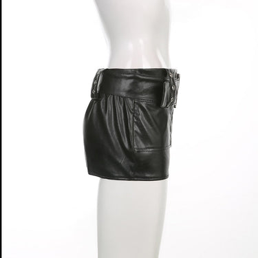 Sexy Slim Synthetic Leather Below The Navel With Sashes Cool Retro Zipper Mini Skirts for Women Summer Streetwear  -  GeraldBlack.com