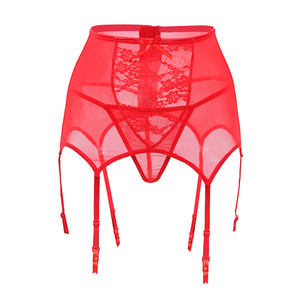 plus size red garter belt WELOIJEVBE Thigh High Stockings for Women Floral Lace Garter Belt Plus Size  Mesh Suspender Belt Set Metal Clip for Thigh Highs Black Tights main image 1
