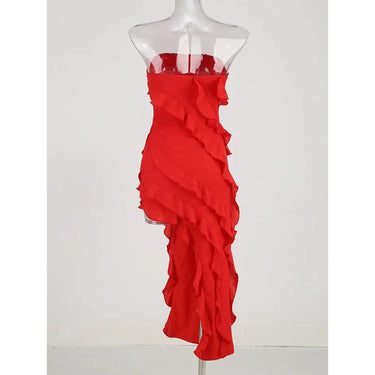 Sexy  Women Sleeveless Elegant Club Party Summer Beach Slit Red Ruffles Backless Long Dresses  -  GeraldBlack.com