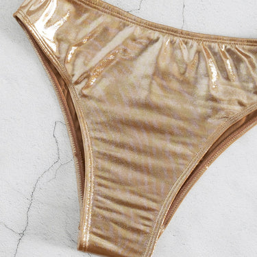 Sexy Women Solid Gold Pu Hollow Out Push Up One Shoulder Summer Bathing Suit High Waist Swiimwear Biquini  -  GeraldBlack.com