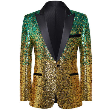 Shiny Gold Sequin Party Dress Men Peak Collar One Button Suit Jacket Wedding Tuxedo Blazers 3XL  -  GeraldBlack.com