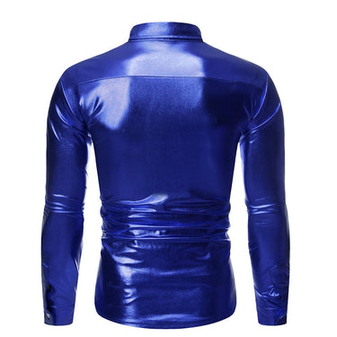 Shiny Royal Blue Sequins Shirt Men Slim Fit Long Sleeve Dress Shirts  -  GeraldBlack.com