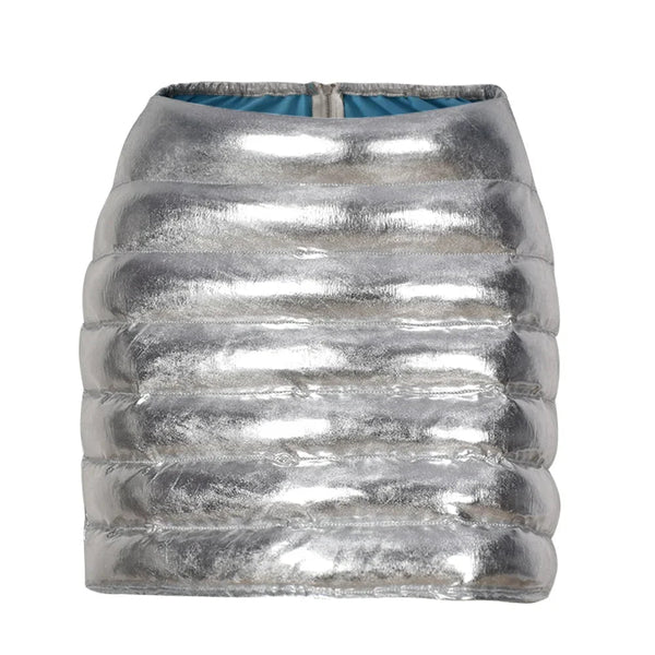 Shiny Silver Metallic Puffer Street Style Bottoms 2000s Aesthetic Mini Skirts Sexy Clubwear  -  GeraldBlack.com