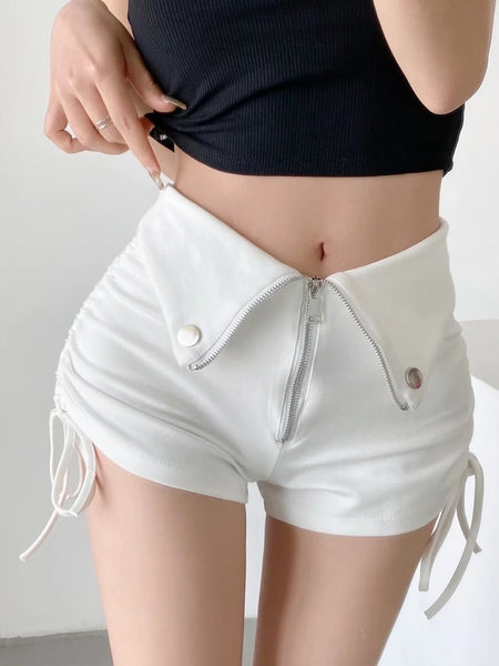 Side Drawstring Sexy Women Summer High Waist Design Techwear Tights Zipper Pants Shorts  -  GeraldBlack.com