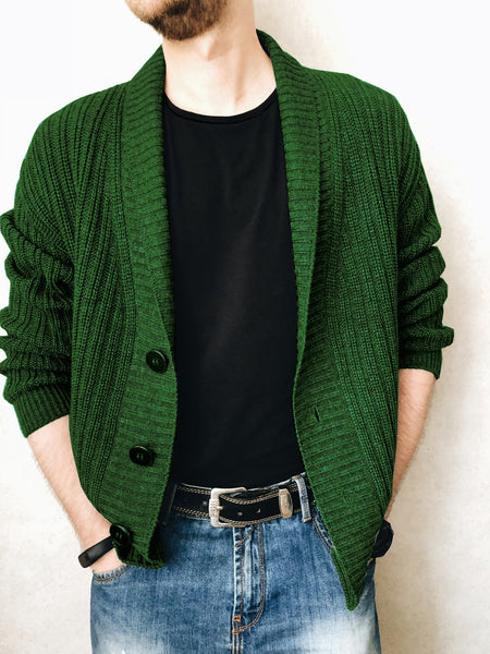 Simple Men Lapel V Neck Autumn Winter Sweater Cardigan Solid Knitted for Work Long Sleeve Sweaters  -  GeraldBlack.com