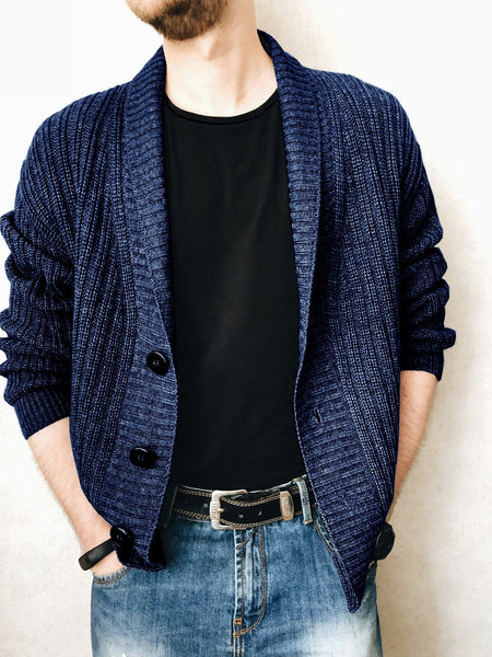 Simple Men Lapel V Neck Autumn Winter Sweater Cardigan Solid Knitted for Work Long Sleeve Sweaters  -  GeraldBlack.com