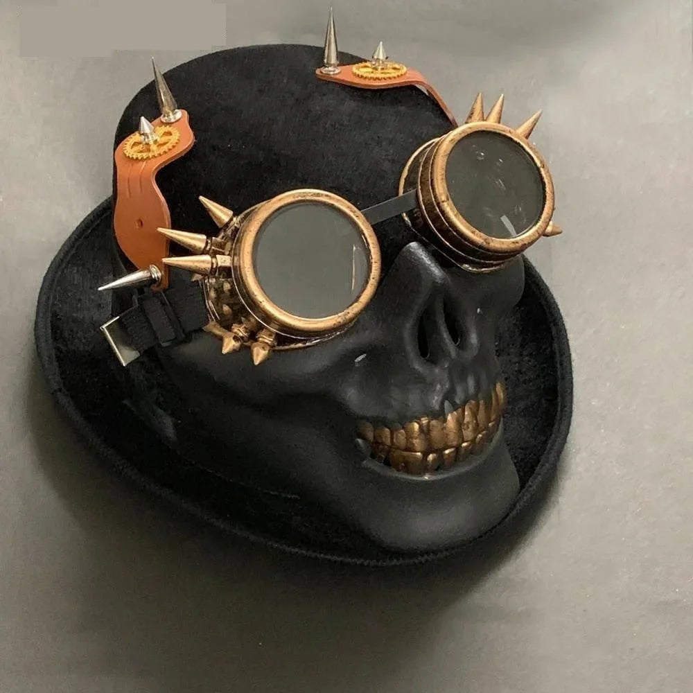 Skull Mens Punk Steampunk Vintage Gothic Goggles Party Black Top Hat  -  GeraldBlack.com