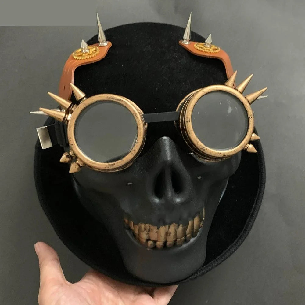 Skull Mens Punk Steampunk Vintage Gothic Goggles Party Black Top Hat  -  GeraldBlack.com