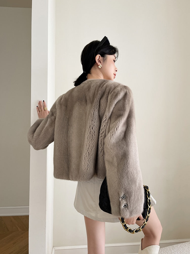 Solid Pattern Natural Real Mink Fur Women Warm Winter Jacket Outwear  -  GeraldBlack.com