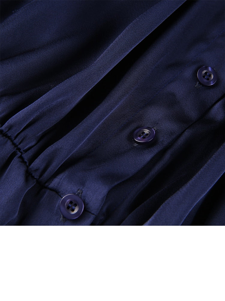 Solid Satin Elegant Fashion Turn Down Collar Long Sleeve Mini Shirt Dress For Women Autumn  -  GeraldBlack.com