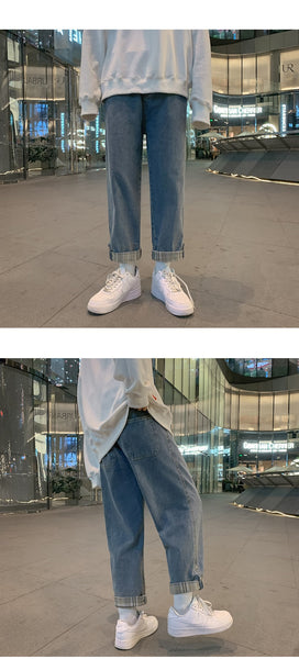 Spring 9-point Men Straight Tube Loose Old Dad Korean Fashion Jeans Trousers  -  GeraldBlack.com