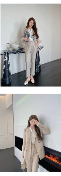 Spring Autumn Formal Ladies Clothing Elegant Office Casual Tops Coat Blazer And Long Pants 2 Pieces Outfits Suits Set  -  GeraldBlack.com