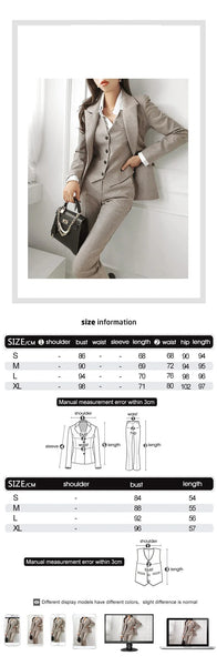 Spring Autumn Formal Women Office Solid Tops Coat Blazer And Vest And Pants 3pcs Outfit Suits Set  -  GeraldBlack.com