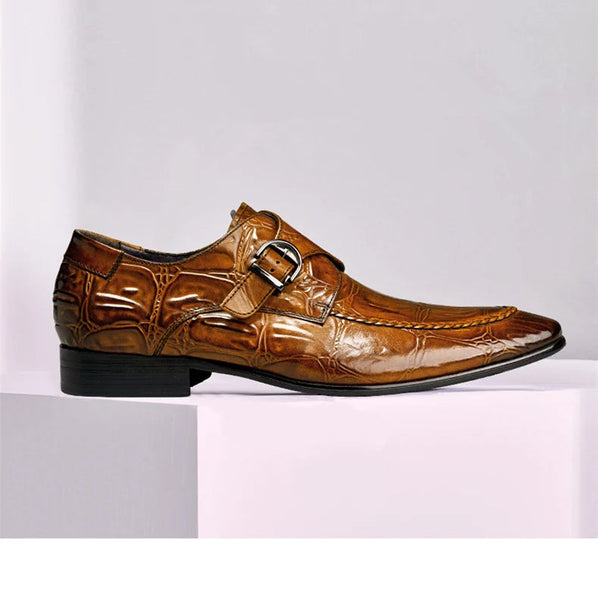Spring Buckle Belt Men's Trendy Alligator Pattern Slip-On Leather Businessman British Dress Shoes  -  GeraldBlack.com