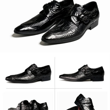 Spring Buckle Belt Men's Trendy Alligator Pattern Slip-On Leather Businessman British Dress Shoes  -  GeraldBlack.com