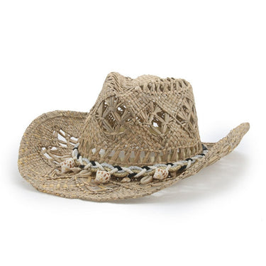 Spring Summer Hand-Knitted Rolled Brim Cowboy Straw Hat Western Beach Sun Hats Party Cap Hollow Ethnic Style Jazz  -  GeraldBlack.com