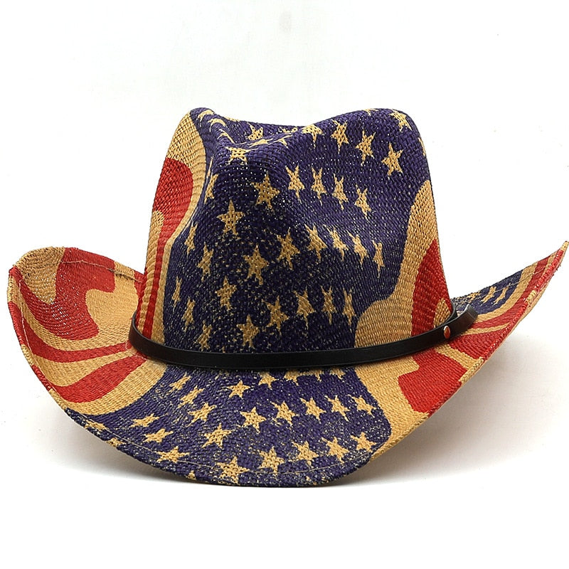 Spring Summer Paper Straw Western Cowboy Cowgirl Wide Brim Outdoor Beach Travel Sun Protection Hat with Belt  -  GeraldBlack.com