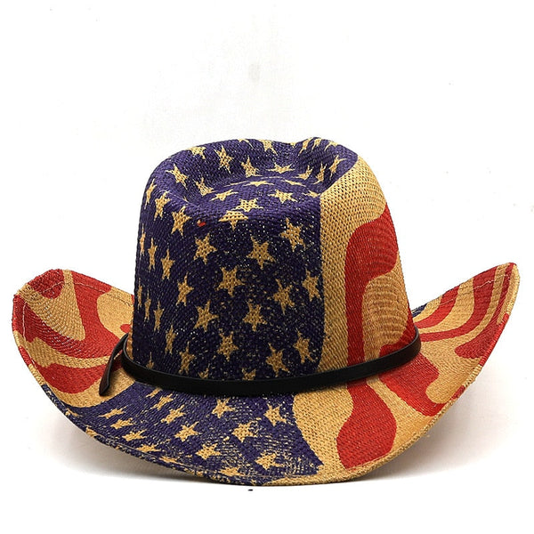 Spring Summer Paper Straw Western Cowboy Cowgirl Wide Brim Outdoor Beach Travel Sun Protection Hat with Belt  -  GeraldBlack.com