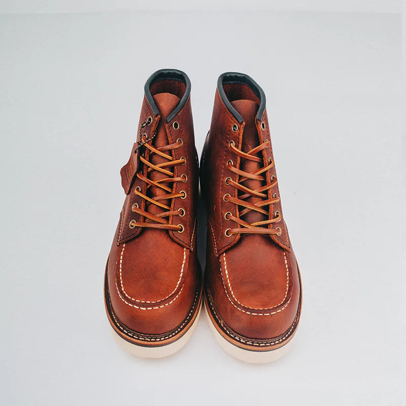 Spring Vintage Wings Men Casual Handmade Goodyear-Welted Cow Leather Ankle Motorcycle Boots  -  GeraldBlack.com