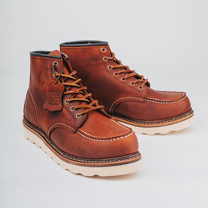 Spring Vintage Wings Men Casual Handmade Goodyear-Welted Cow Leather Ankle Motorcycle Boots  -  GeraldBlack.com