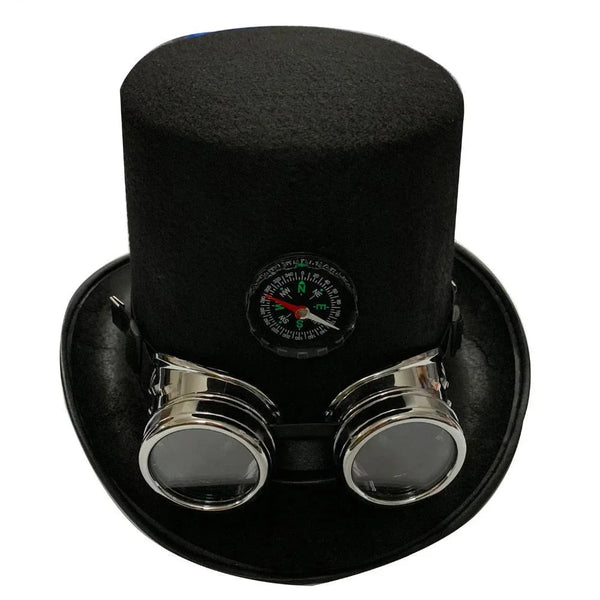 Steampunk Party Costume Top Fedora Hat with Goggles and Compass  -  GeraldBlack.com