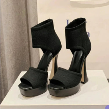 Stretch Fabric Ankle Wrap Women Summer Fashion Open Toe Platform High Heels Party Pumps Shoes  -  GeraldBlack.com