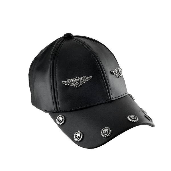 Studded Leather Adjustable Hip Hop Hat Punk Biker Skull Baseball Men Women Cap  -  GeraldBlack.com