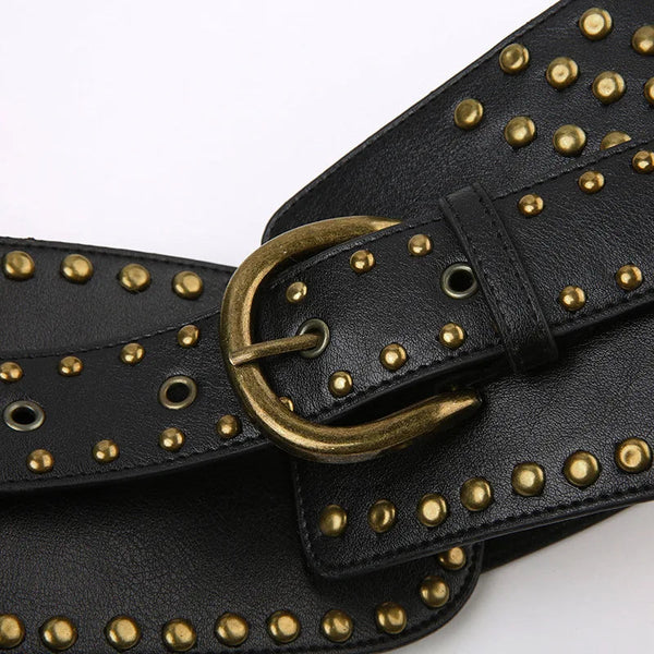 Style Studded Belt Grunge Cyber Punk Black PU Leather Wide Waist Belts Women 90s Vintage Accessories  -  GeraldBlack.com