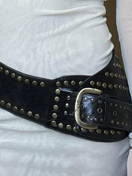 Style Studded Belt Grunge Cyber Punk Black PU Leather Wide Waist Belts Women 90s Vintage Accessories  -  GeraldBlack.com