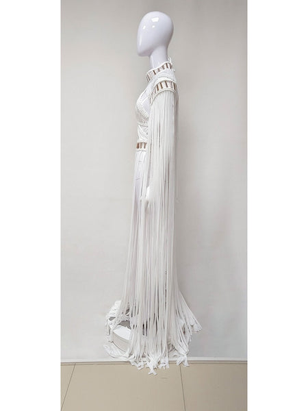 Stylish Designer Women's Sexy Handmade Cotton Rope Braided Fringed Long Dress  -  GeraldBlack.com