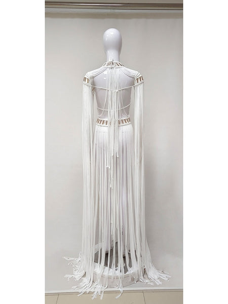 Stylish Designer Women's Sexy Handmade Cotton Rope Braided Fringed Long Dress  -  GeraldBlack.com