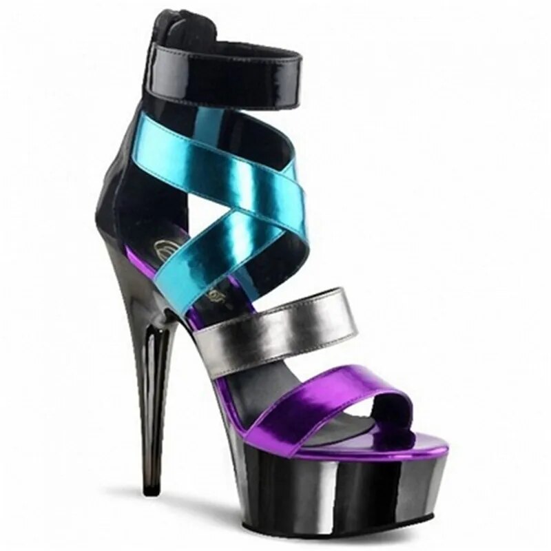 Summer 15cm high heels for catwalks, colorful vamp and fishmouth pumps  -  GeraldBlack.com